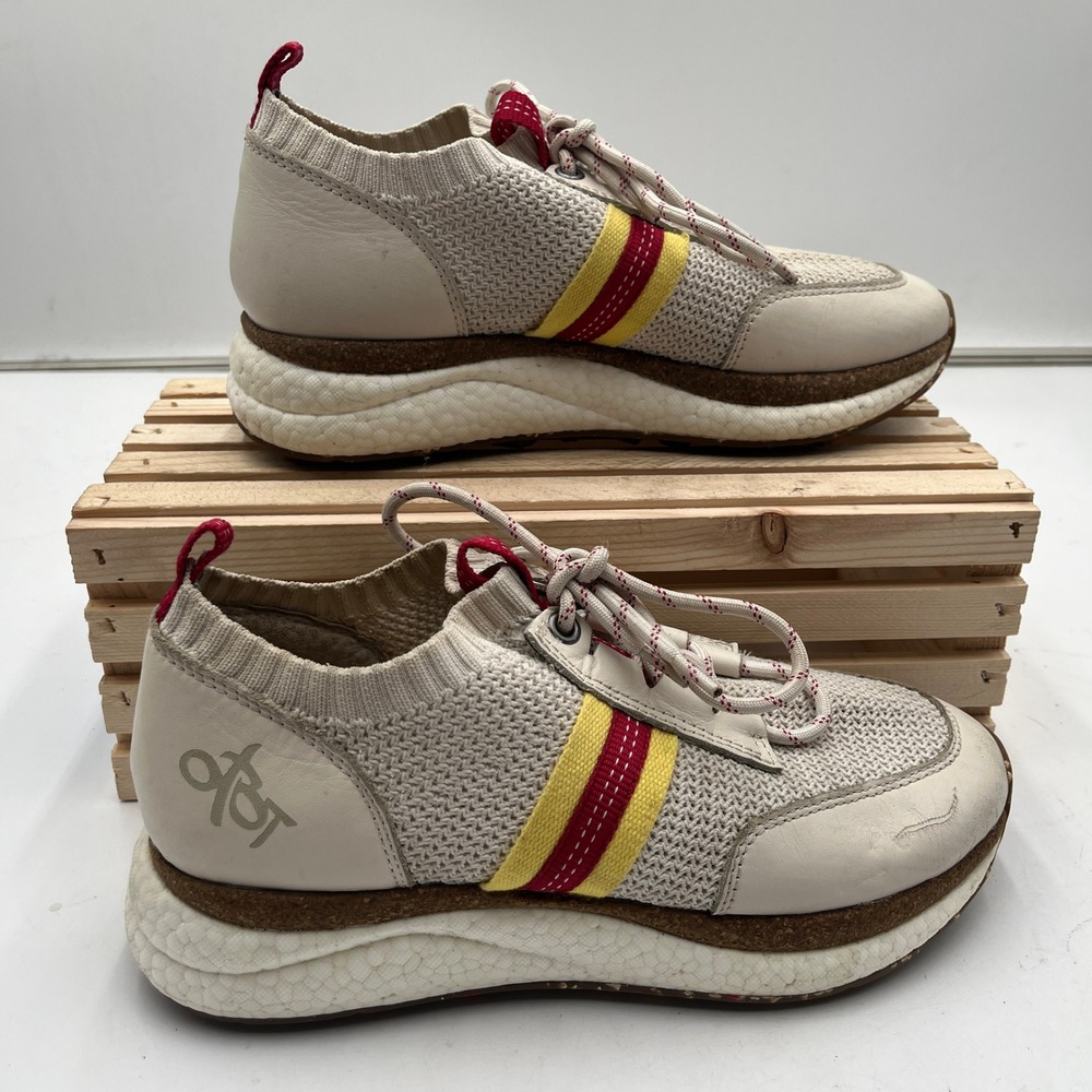 OTBT Sneakers Speed 6.5 Knit Leather Platform Racing Stripe Cream Women